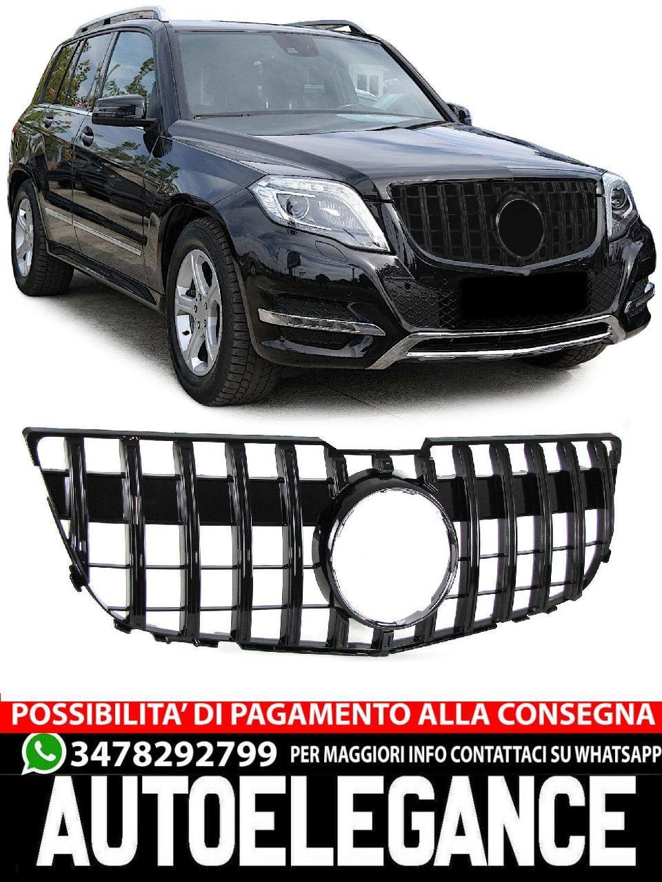 Griglia Sport nera lucida aftermarket compatibile con Mercedes GLK X204 Pre-Facelift 08-12
