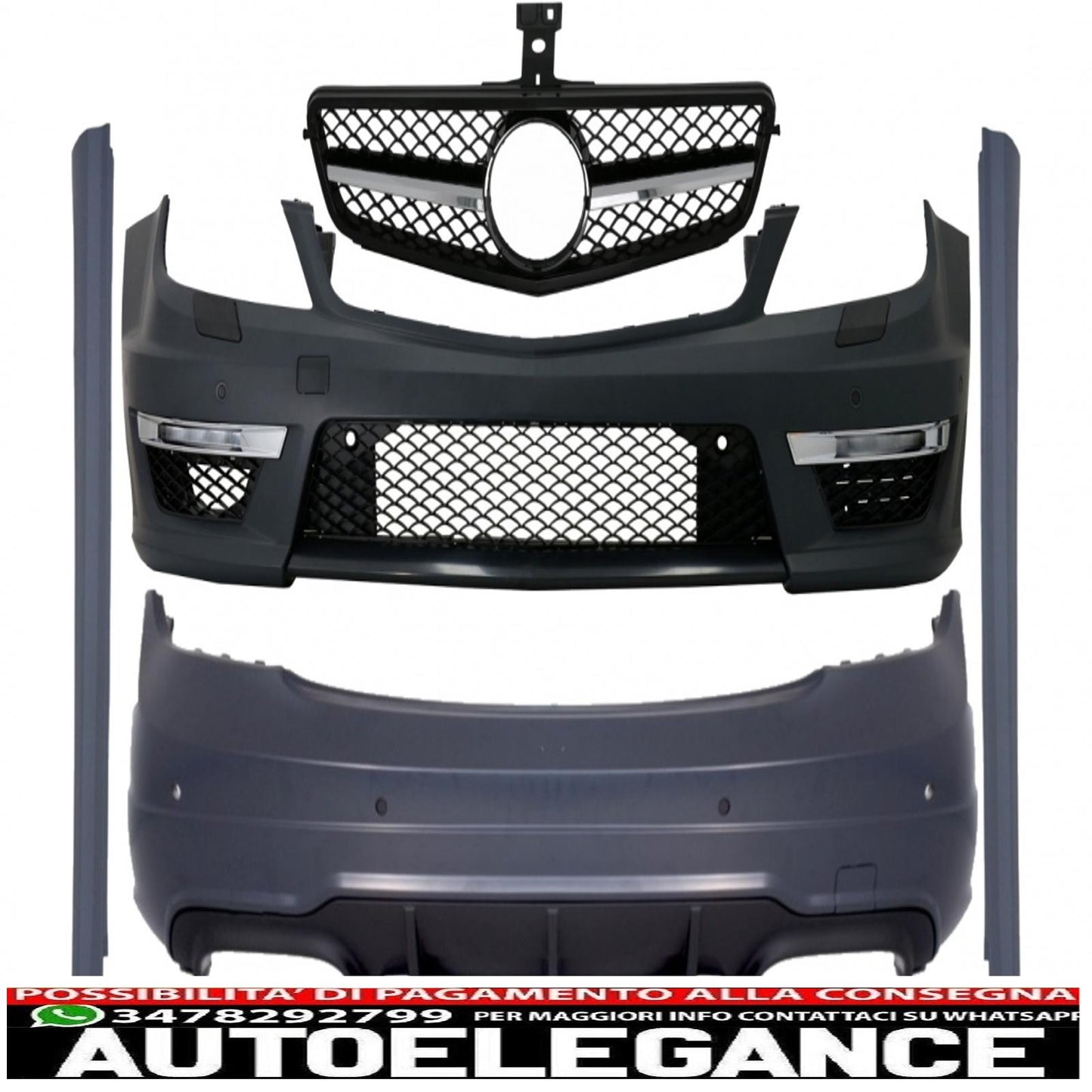 body kit suitable for mercedes c-class w204 restyling c63 design with glossy black sports front grille