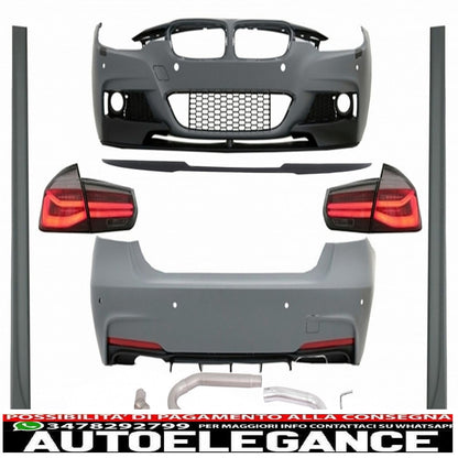 complete body kit suitable for bmw 3 series f30 (2011-2019) m-performance design with piano black trunk spoiler and dynamic red smoke led rear lights 
