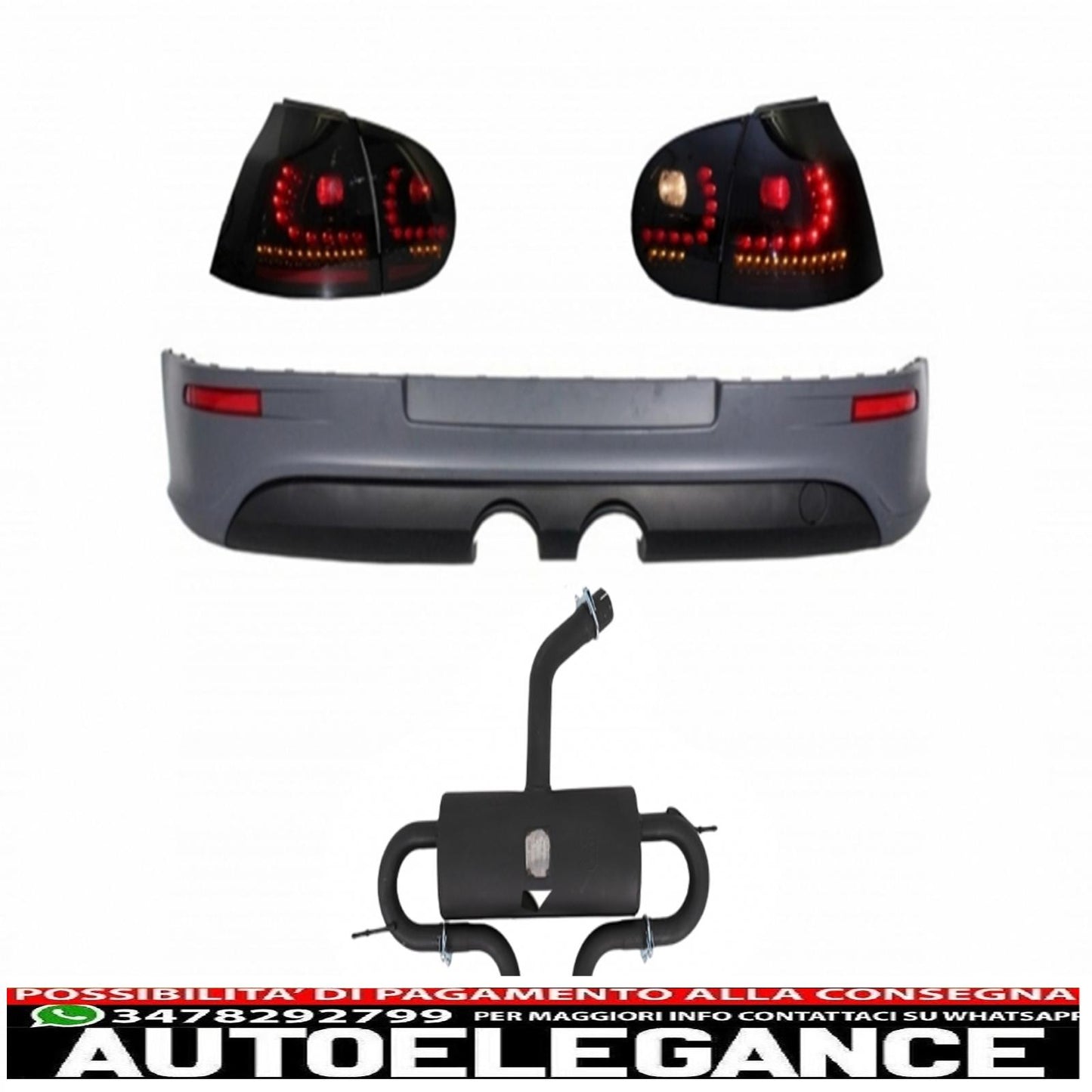 Rear bumper extension complete exhaust system suitable for vw golf v 2003-2008 with rear lights black/smoke Dynamic R32 look