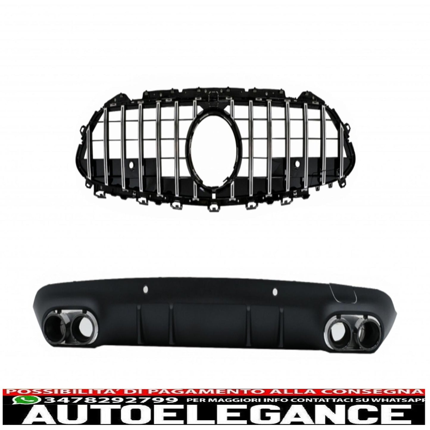 griglia centrale con diffusore e terminali di scarico neri adatta per mercedes classe cls c257 (2018-up) gtr cls53 solo design paraurti posteriore linea amg