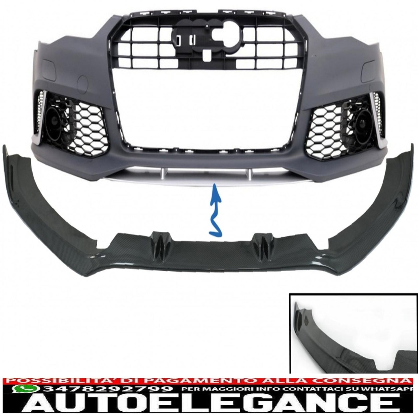 Additional front bumper spoiler suitable for audi a6 c7 4g rs6 (2011-2018) real carbon