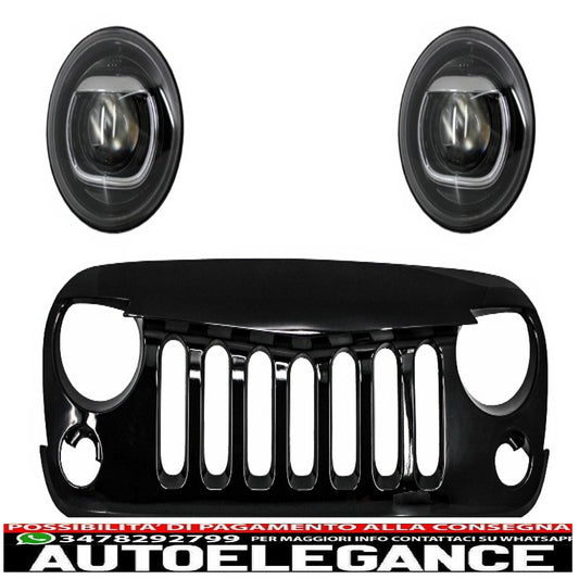 Front Grille Center Grille Assembly Fit For Jeep Wrangler / Rubicon JK (2007-2017) Angry Bird Design Black Piano With HID Bi-Xenon Headlights 
