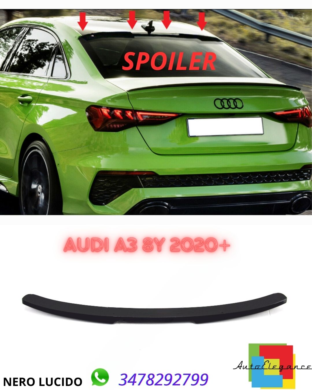✨✨Glossy black SPOILER suitable for Audi A3 8Y 2020+ Sedan ✨✨ 