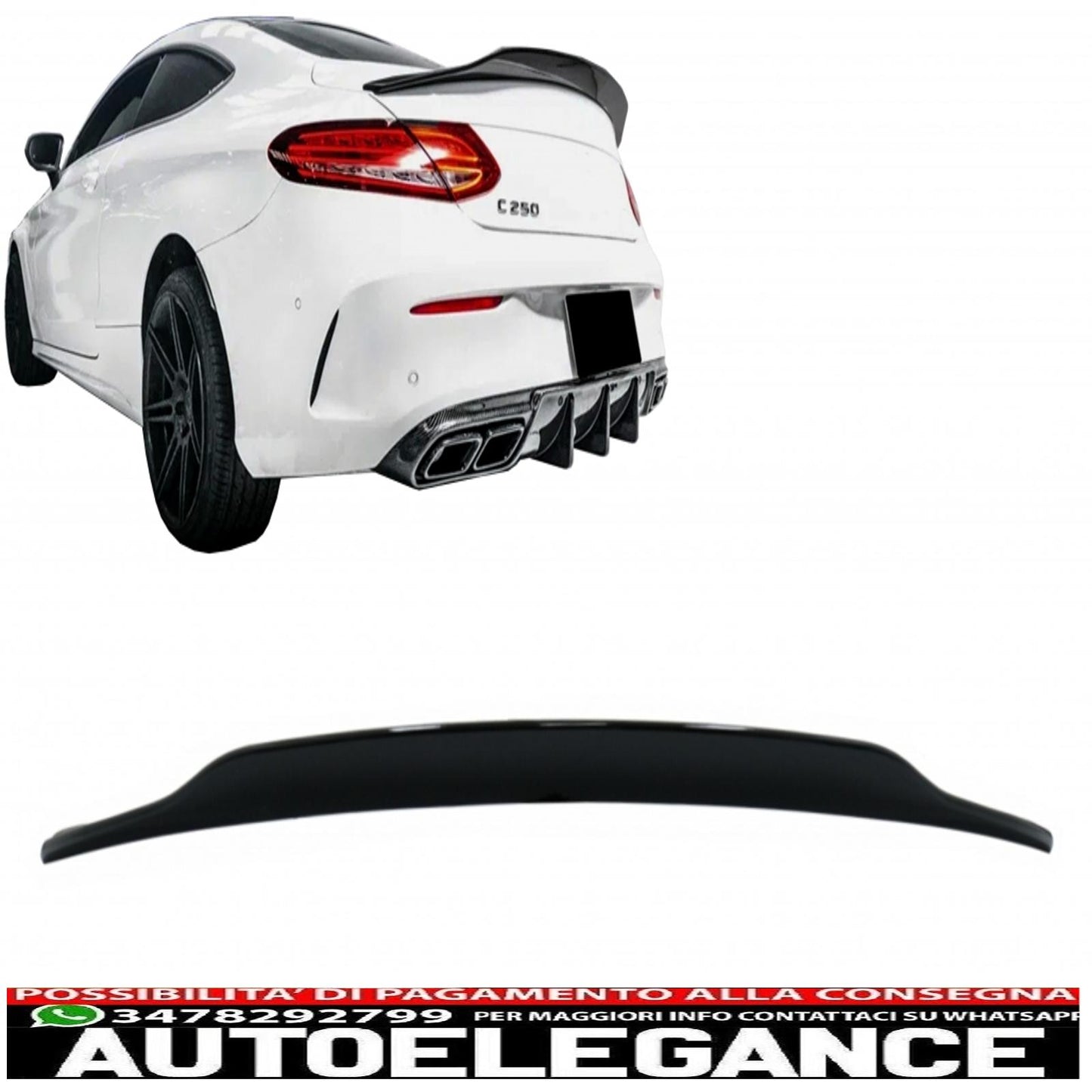 Trunk Spoiler Suitable for Mercedes C-Class C205 Coupe (2014-2019) Sporty and Dynamic Design Piano Black