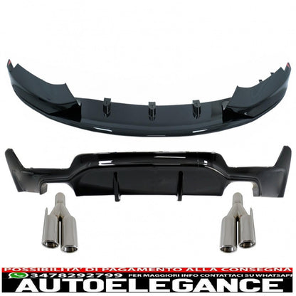 Front Bumper Spoiler Lip with Rear Bumper Diffuser Double Dual Outlet and Exhaust Tips Suitable for BMW 4 Series F32 F33 F36 Coupe Cabrio Grand Coupe (2013-03.2019) m-performance design