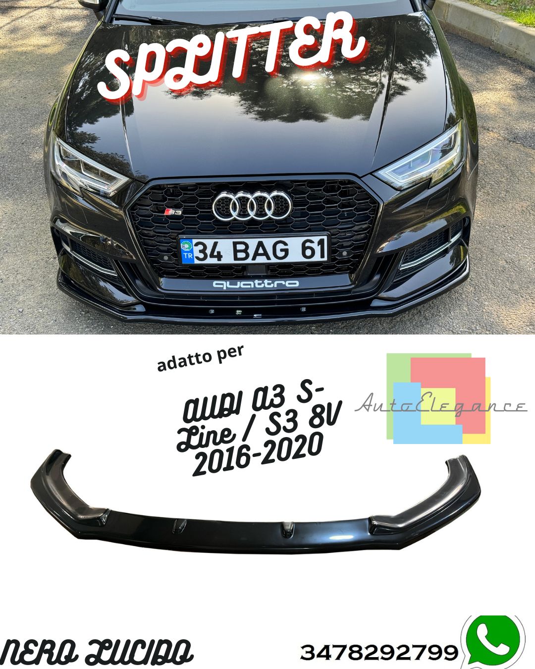 Front Splitter AUDI A3 S-Line / S3 8V 2016-2020 With ABE TÜV 