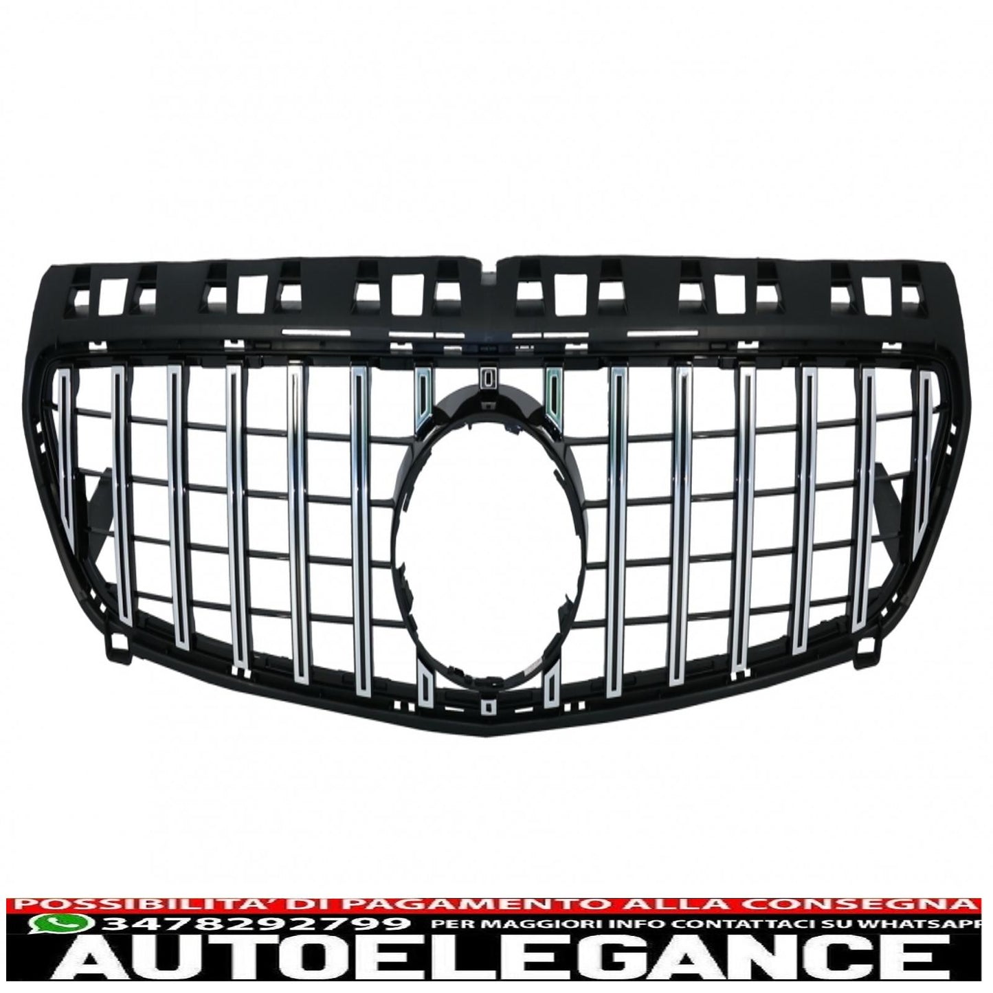 central grille suitable for mercedes a-class w176 (2012-08.2015) a45 gt-r design panamericana black chrome