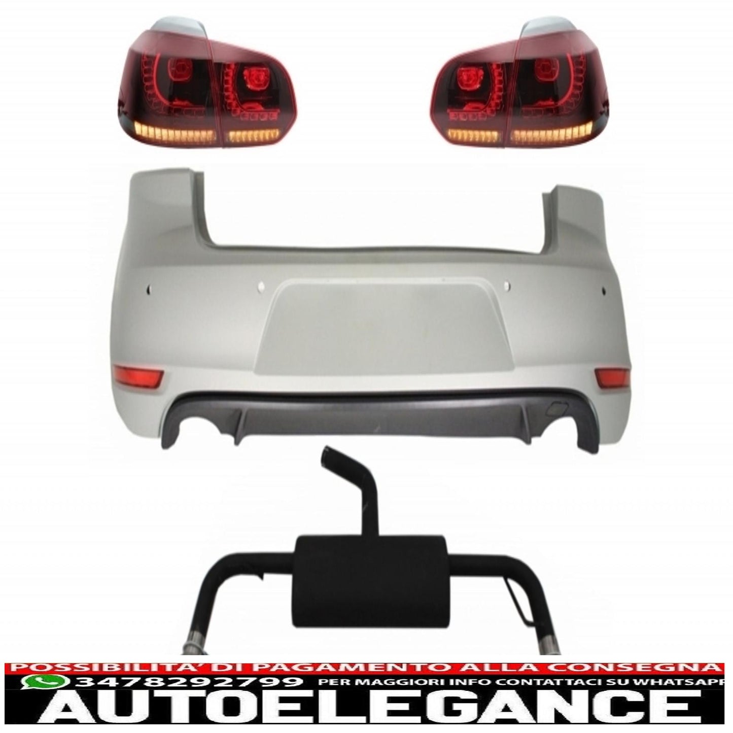 rear bumper suitable for vw golf 6 vi (2008-2012) with full exhaust system and full led rear lights gti design red/smoke