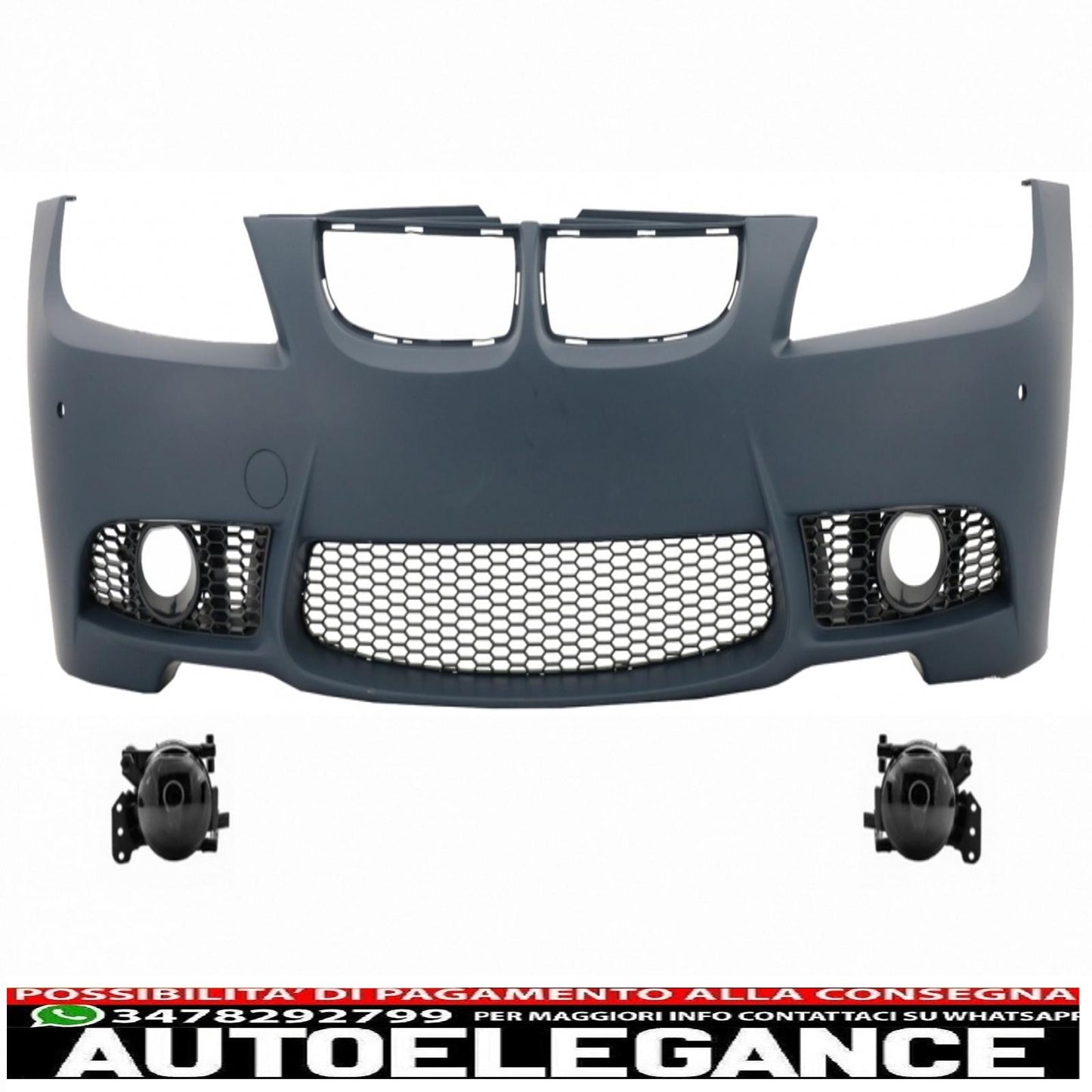 paraurti anteriore adatto per bmw serie 3 e90 berlina e91 touring (2004-2008) non lci m3 design con fendinebbia fumé