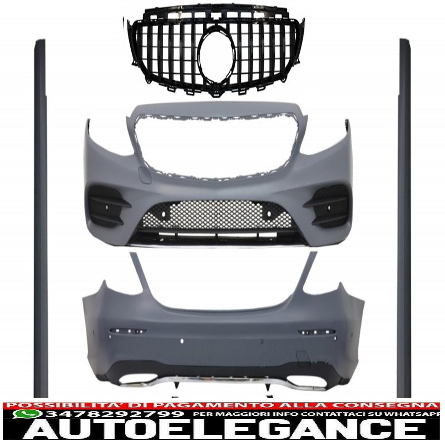 complete body kit with central grille and muffler tips suitable for mercedes e-class w213 (2016-2019) gt-r e43 e53 sport line design black