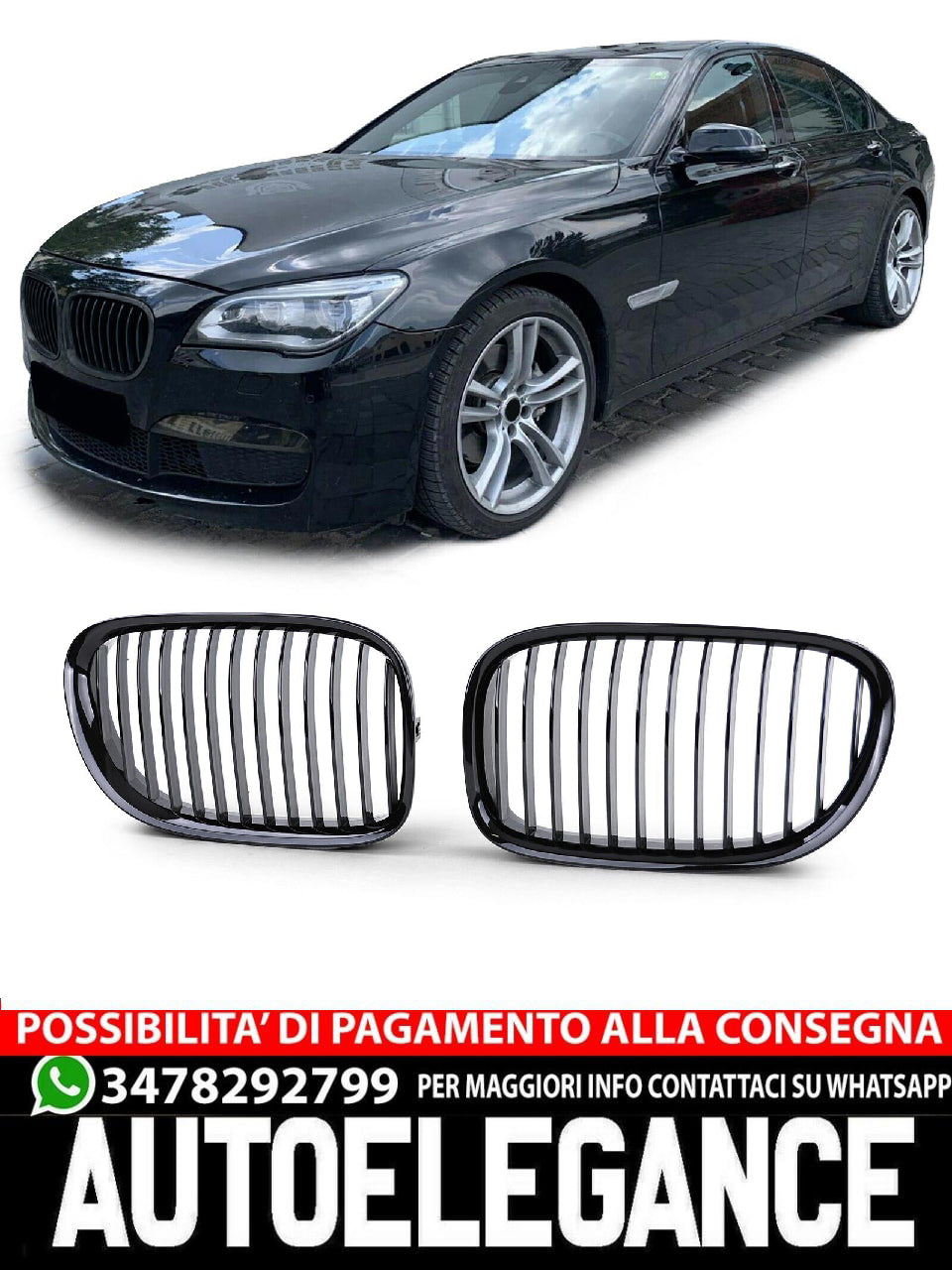Aftermarket Sport Performance Gloss Grille Compatible with BMW 7 Series F01 F02 F03 F04 08-13 