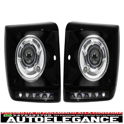Coprifari neri led drl adatti per mercedes classe g w463 (1989-2012) g65 design con fari bi-xeno AUTOELEGANCERICAMBI