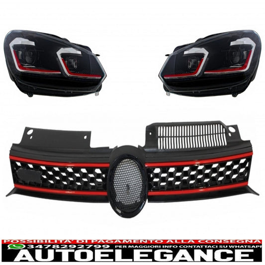 central grille front grille suitable for vw golf 6 vi (2008-2012) with led headlights dynamic sequential cornering lights and dynamic gti design 