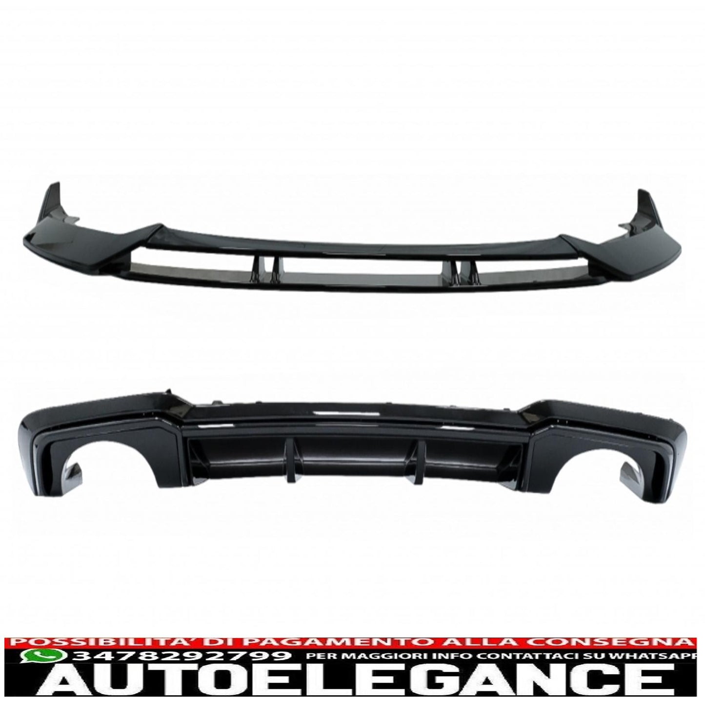 Rear bumper valance diffuser with additional front bumper spoiler suitable for audi a3 8v facelift (2017-2019) sedan cabrio rs3 only bumper design s-line piano black
