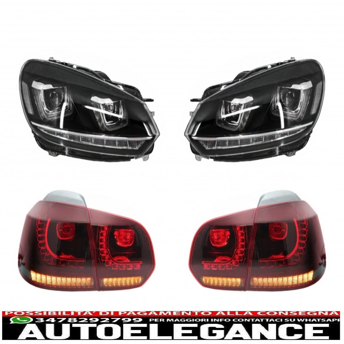 fari anteriori dx cromati con fanali posteriori full led adatti per vw golf 6 vi (2008-2013) luci di svolta a led scorrevoli r20 u-design