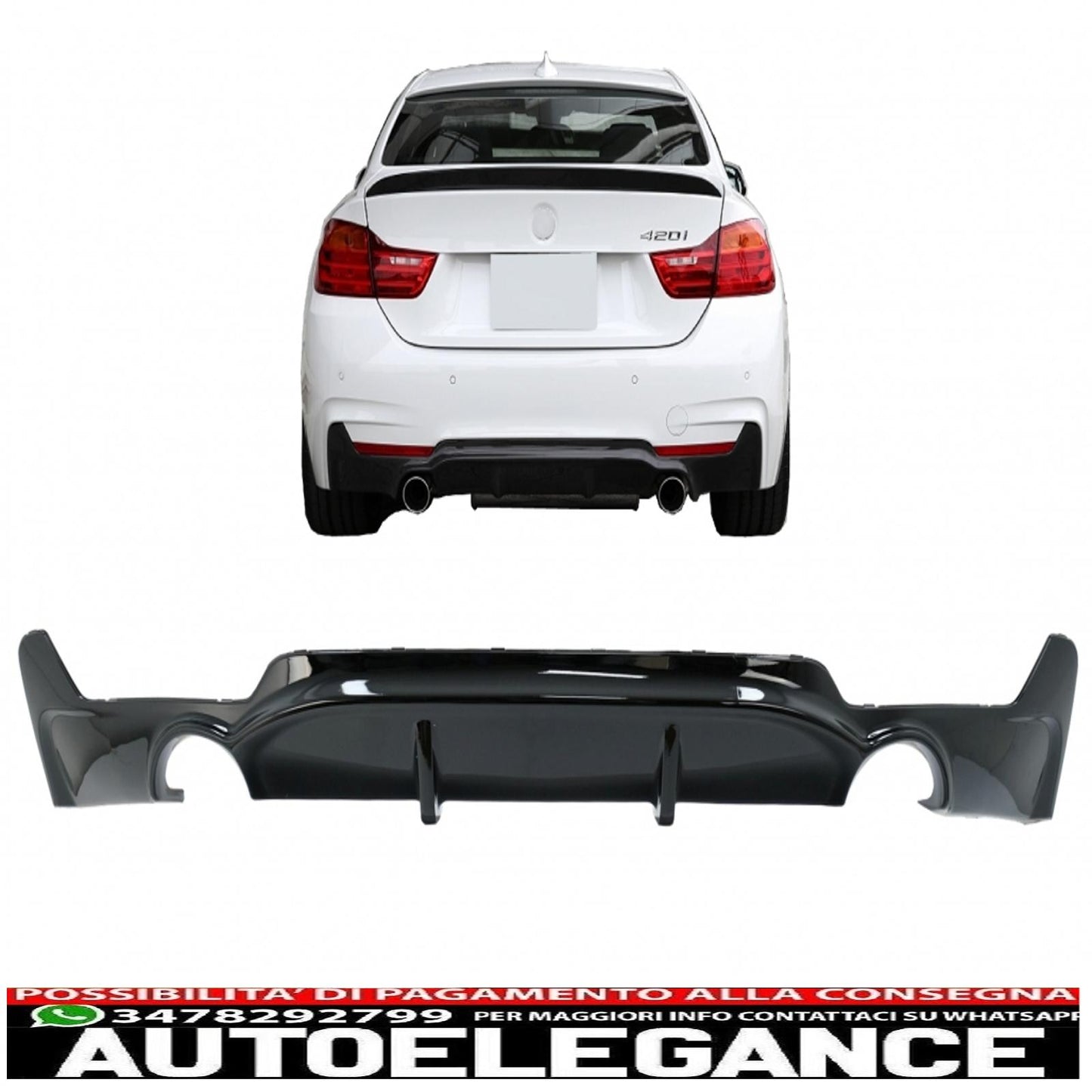 Rear Bumper Diffuser Suitable For BMW F32 F33 F36 (2013-) Coupe Cabrio 4 Series M Performance Design Double Single Outlet Piano Black