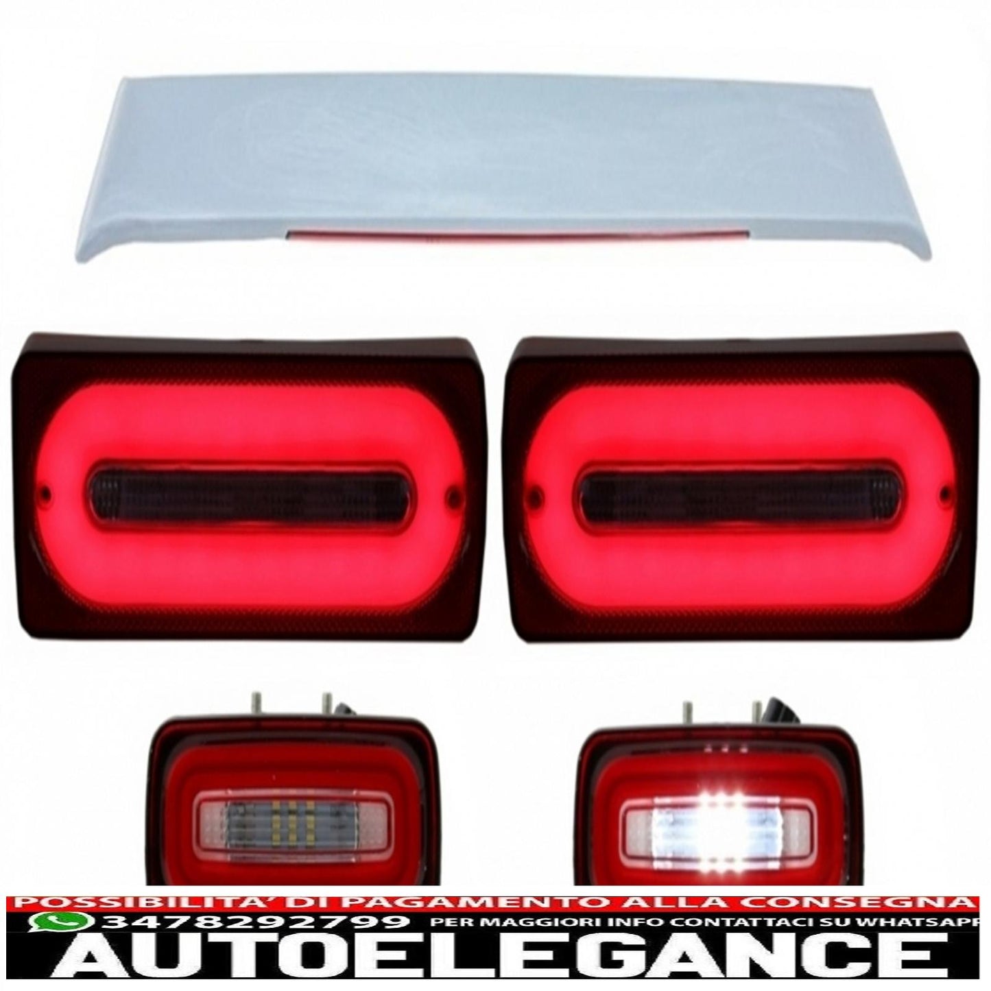 fanali posteriori full led barra luminosa luci di svolta sequenziali dinamiche rosse con fendinebbia e spoiler sul tetto adatti per mercedes benz classe g w463 (1989-2015)