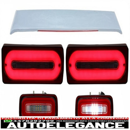 fanali posteriori full led barra luminosa luci di svolta sequenziali dinamiche rosse con fendinebbia e spoiler sul tetto adatti per mercedes benz classe g w463 (1989-2015)