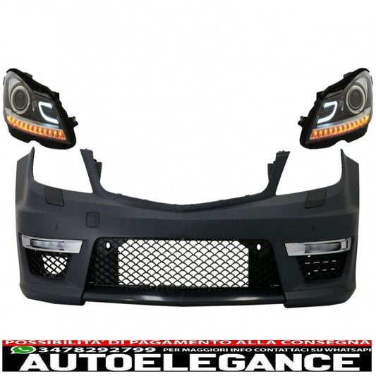 paraurti anteriore adatto per mercedes classe c w204 (2012-2014) c63 restyling design con fari dectane drl montaggio nero