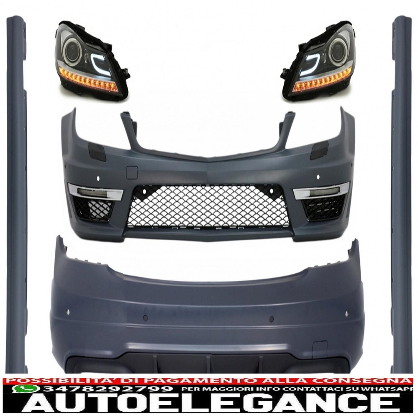 body kit suitable for mercedes c-class w204 (2007-2015) restyling c63 design with led headlights 