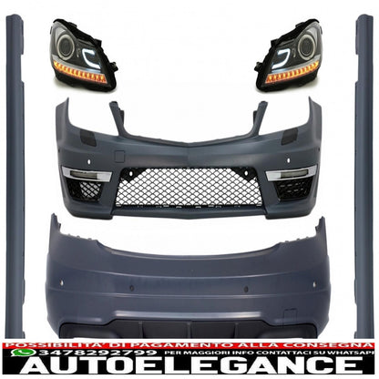 body kit suitable for mercedes c-class w204 (2007-2015) restyling c63 design with led headlights 