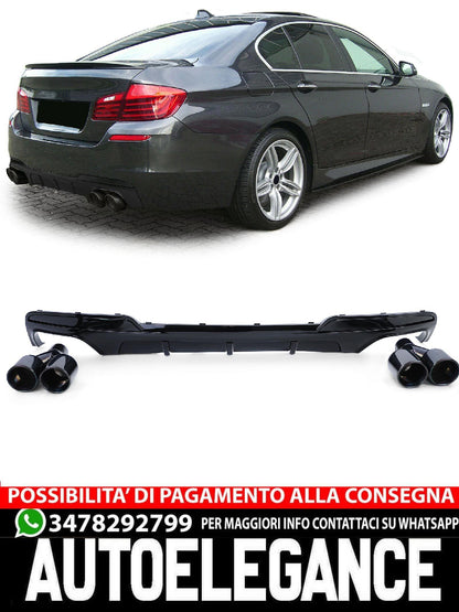 Diffusore Posteriore Lucido+Terminali di Scarico 4 Tubi Performance Look compatibile per BMW F10 F11 535