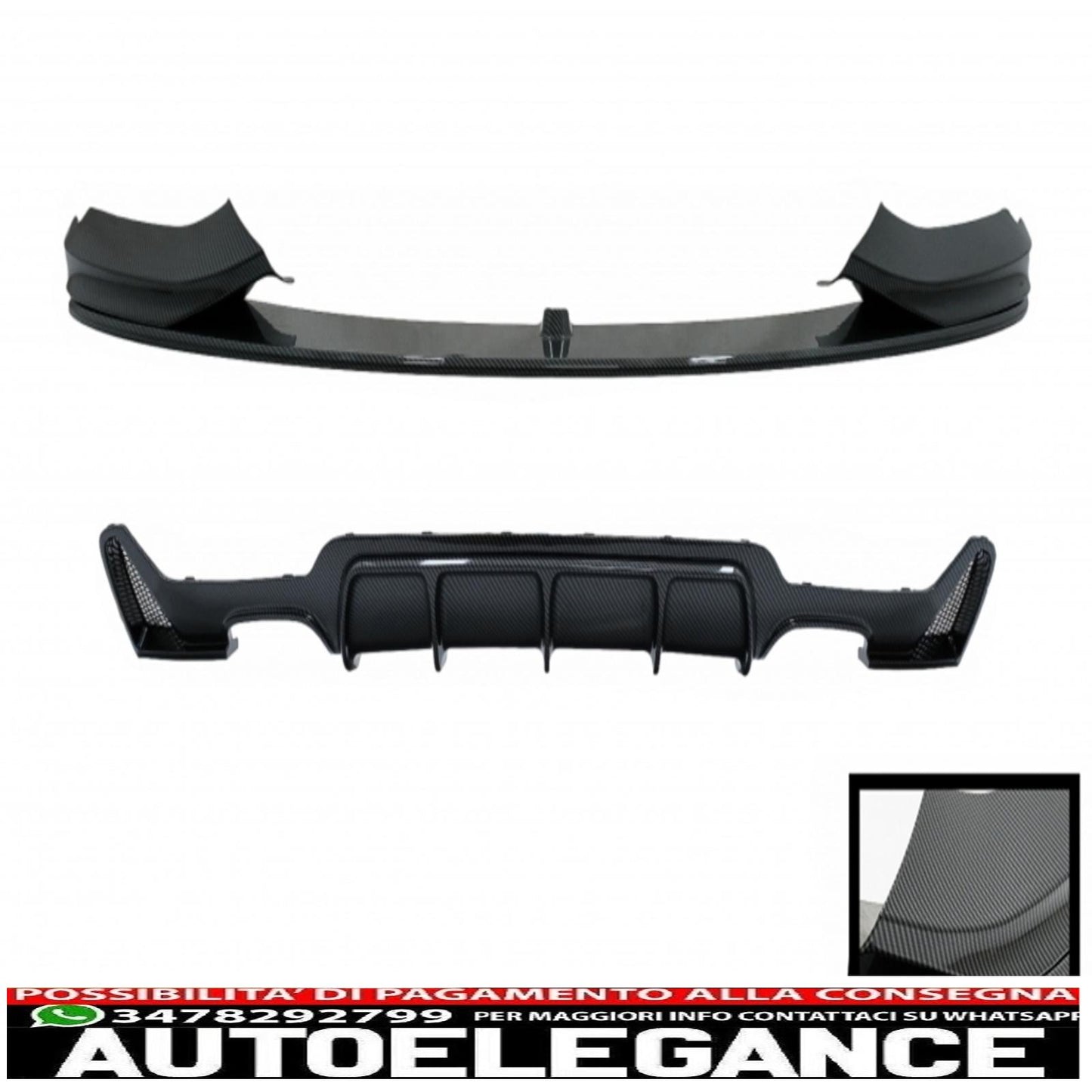spoiler anteriore con diffusore adatto per bmw serie 4 f32 coupe f33 cabrio f36 grand coupe (2013-03.2019) rivestimento in pellicola di carbonio con design m-performance