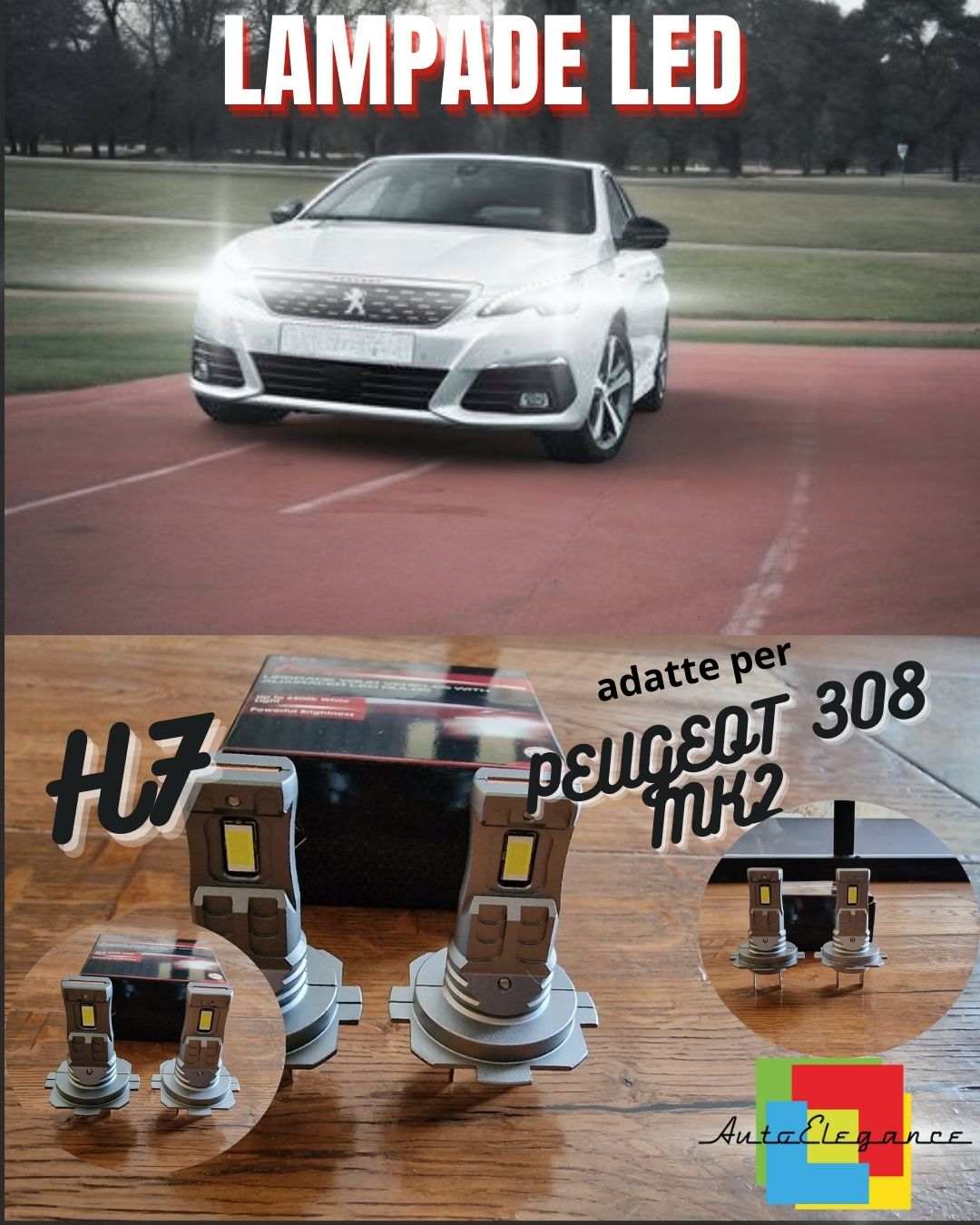 KIT LED H7 PER PEUGEOT 308 MK2 II 6000K BIANCO 6000 LUMEN CANBUS ANABBAGLIANTI