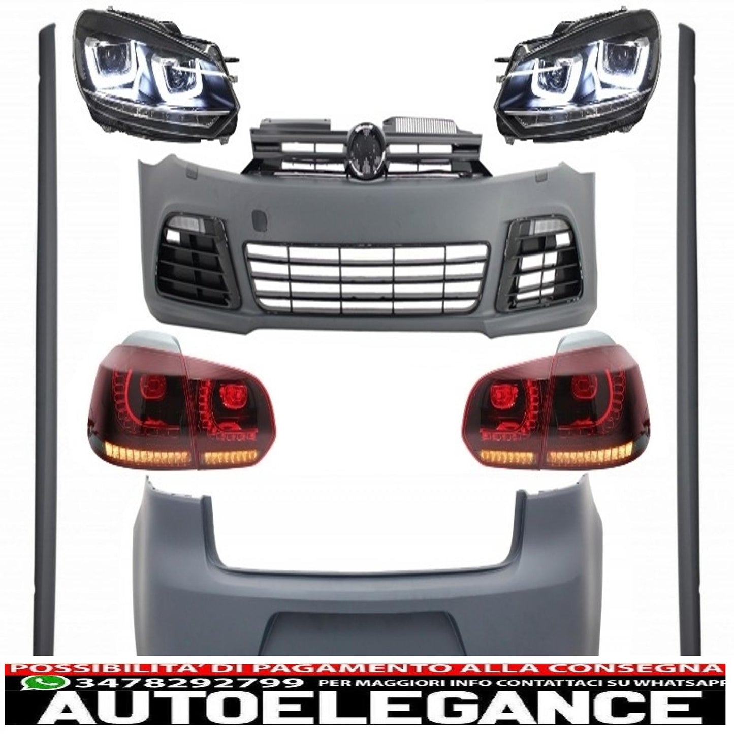 complete body kit suitable for vw golf vi 6 mk6 (2008-2013) r20 design with rhd led headlights and dynamic cornering light rear lights 