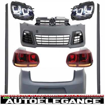 complete body kit suitable for vw golf vi 6 mk6 (2008-2013) r20 design with rhd led headlights and dynamic cornering light rear lights 