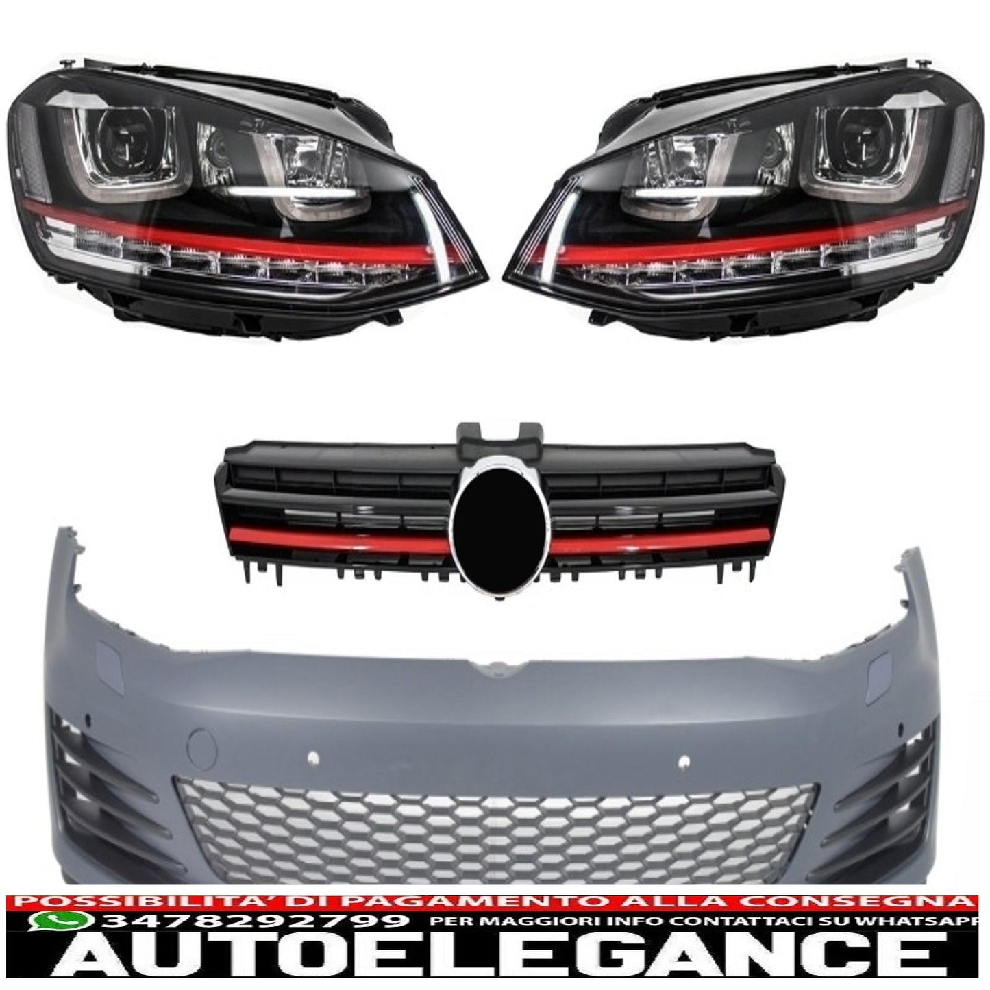 Front bumper suitable for vw golf vii golf 7 from 2013 onwards gti look with 3d led dlr red headlights and grille 