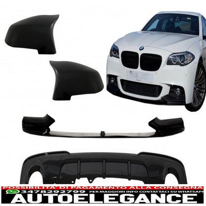 Labbro spoiler paraurti anteriore con coperture specchietti e diffusore doppia uscita scarico singolo adatto per BMW serie 5 F10 F11 berlina Touring (2015-2017) M-Performance Piano Black