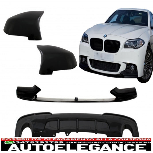 Labbro spoiler paraurti anteriore con coperture specchietti e diffusore doppia uscita scarico singolo adatto per BMW serie 5 F10 F11 berlina Touring (2015-2017) M-Performance Piano Black