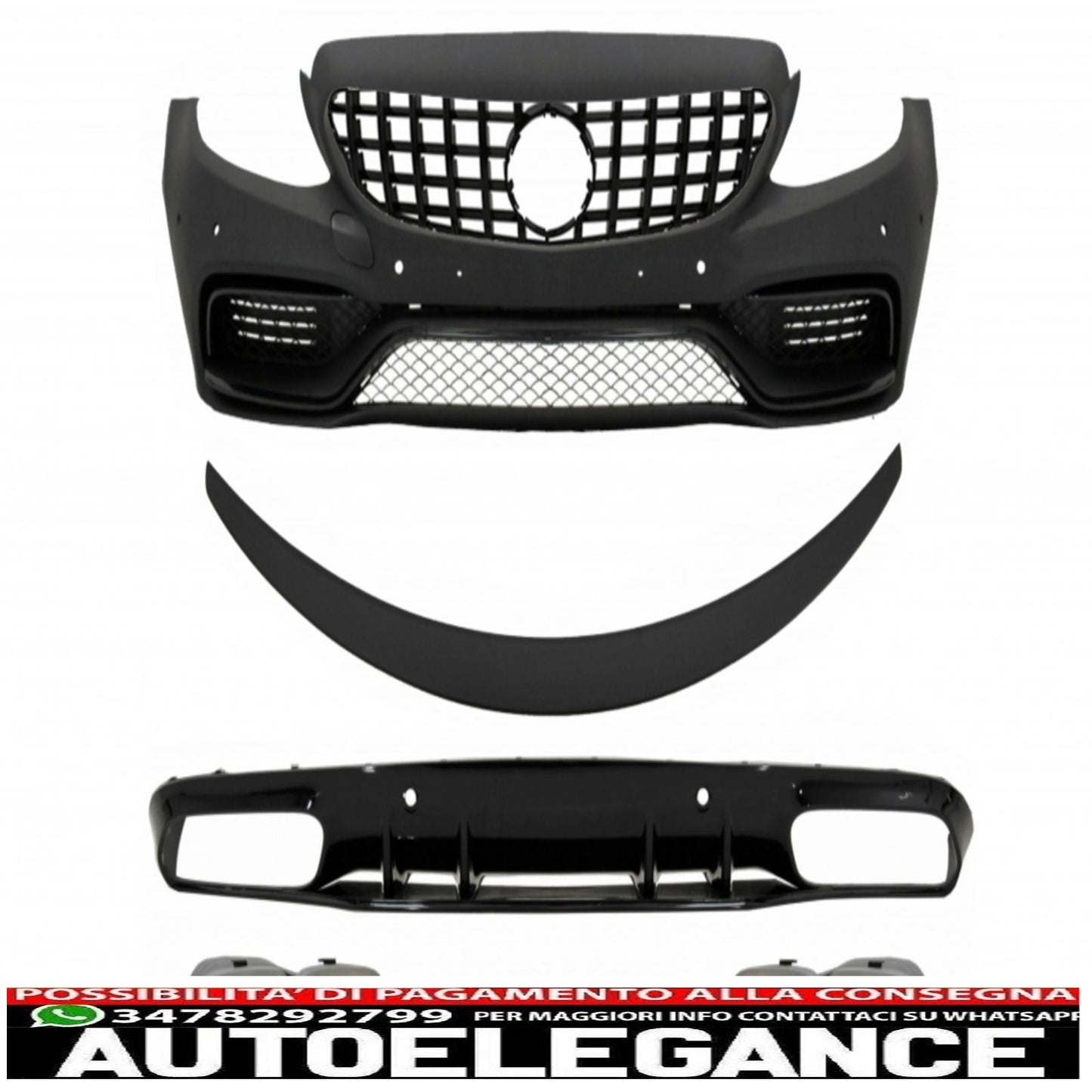 paraurti anteriore adatto per mercedes classe c c205 a205 coupe cabriolet (2014-2019) griglia anteriore gt-r panamericana con spoiler per bagagliaio e paraurti posteriore diffusore a mantovana design c63s punte argentate