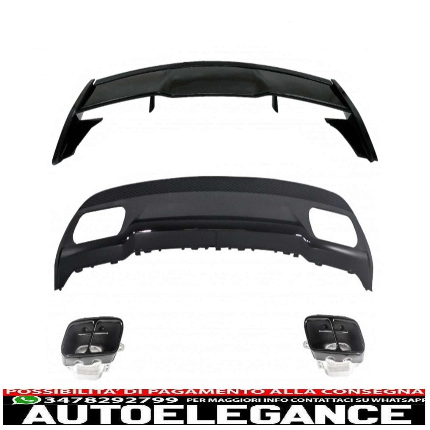 spoiler sul tetto adatto per mercedes w176 classe a (2012-up) con diffusore posteriore e terminali di scarico dal look sportivo