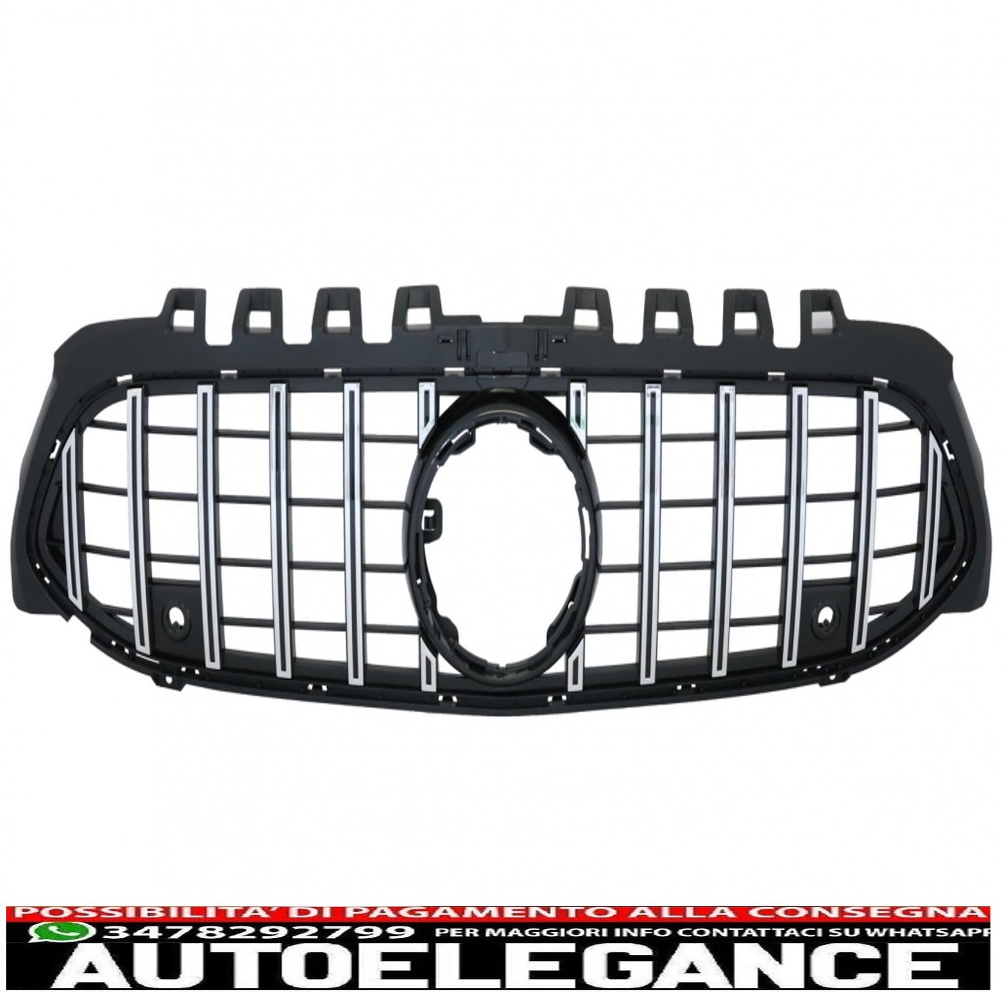 central grille suitable for mercedes a-class w177 hatchback v177 sedan (04.2018-up) gt-r design panamericana black chrome
