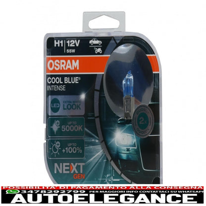 osram cool blue intense lampada frontale alogena next gen h1 64150cbn-hcb 12v scatola con copertina rigida (2 unità)