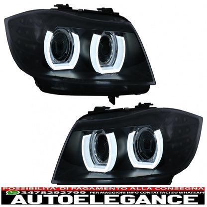 3D Xenon headlights angel eye led drl suitable for bmw 3 series e90 e91 lci with afs (2008-2011) black 