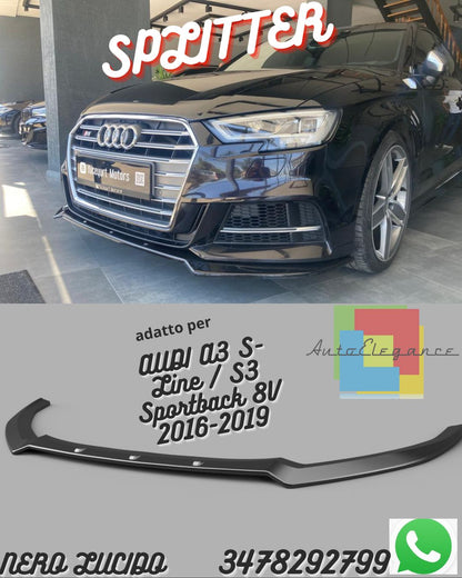 Splitter Anteriore AUDI A3 S-Line / S3 Sportback 8V Facelift 2016-2019 Versione 2 Con ABE TÜV
