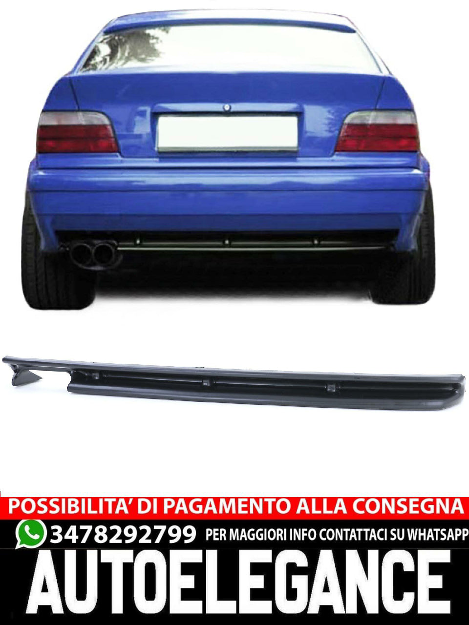 Inserto diffusore posteriore sportivo doppio tubo sinistro compatibile per BMW Serie 3 E36 90-99