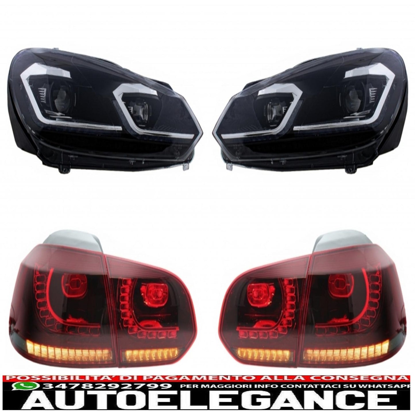 LED headlights and taillights suitable for vw golf 6 vi (2008-2013) with facelift g7.5 silver look dynamic and smooth sequential cornering lights with left hand drive