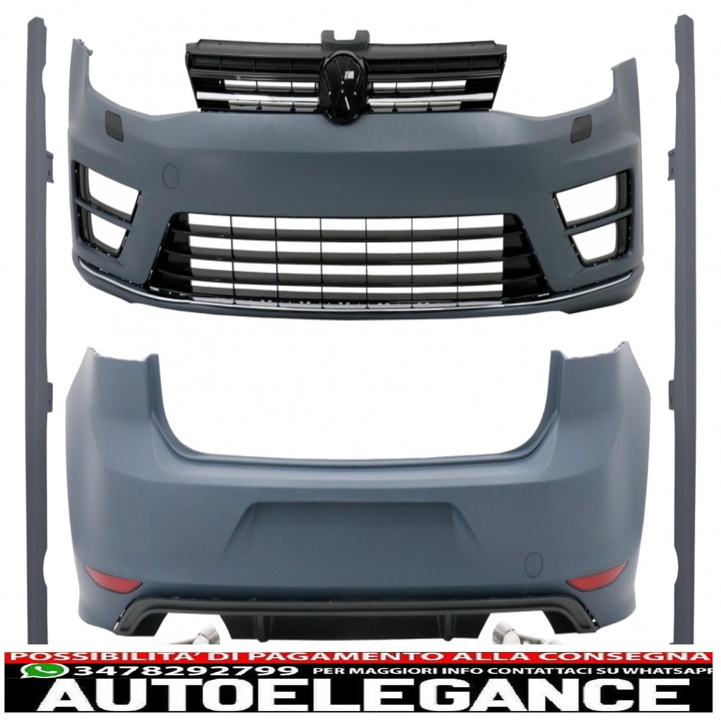 complete body kit + quad exhaust tips suitable for vw golf 7 vii 12+ r r20 look