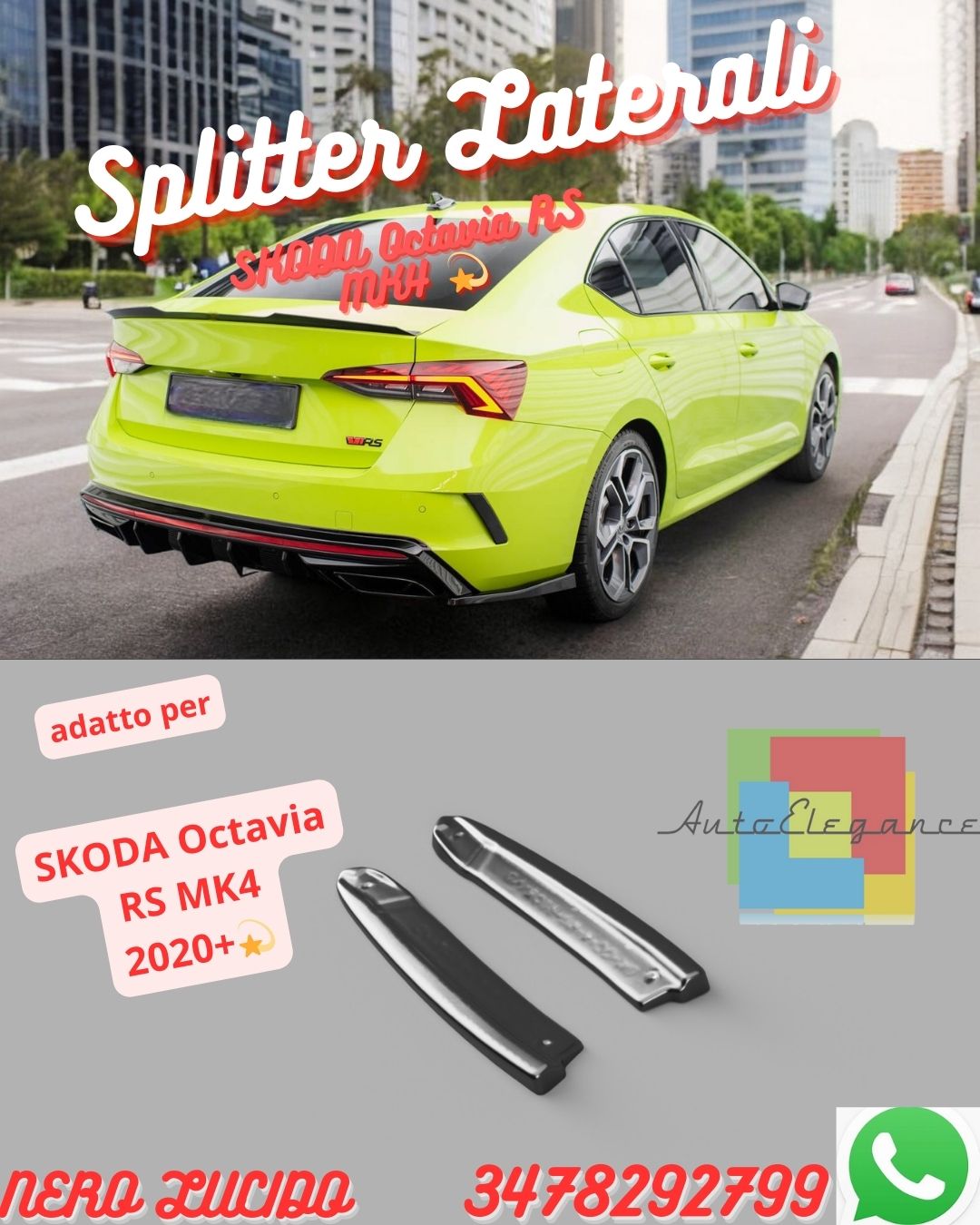 💫Splitter Laterali Posteriori ADATTO PER SKODA Octavia RS MK4 2020+💫