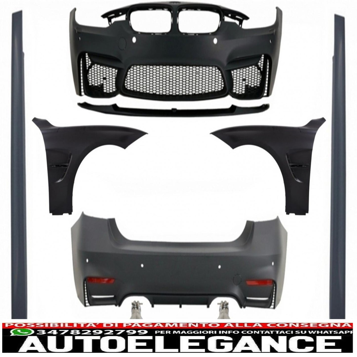 complete body kit suitable for bmw f30 (2011-2019) with front fenders and dual carbon fiber twin exhaust tips evo ii m3 cs style without fog lights 