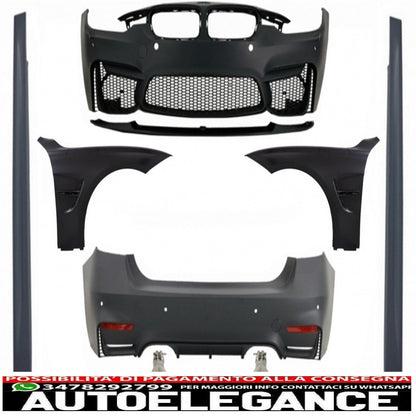 complete body kit suitable for bmw f30 (2011-2019) with front fenders and dual carbon fiber twin exhaust tips evo ii m3 cs style without fog lights 