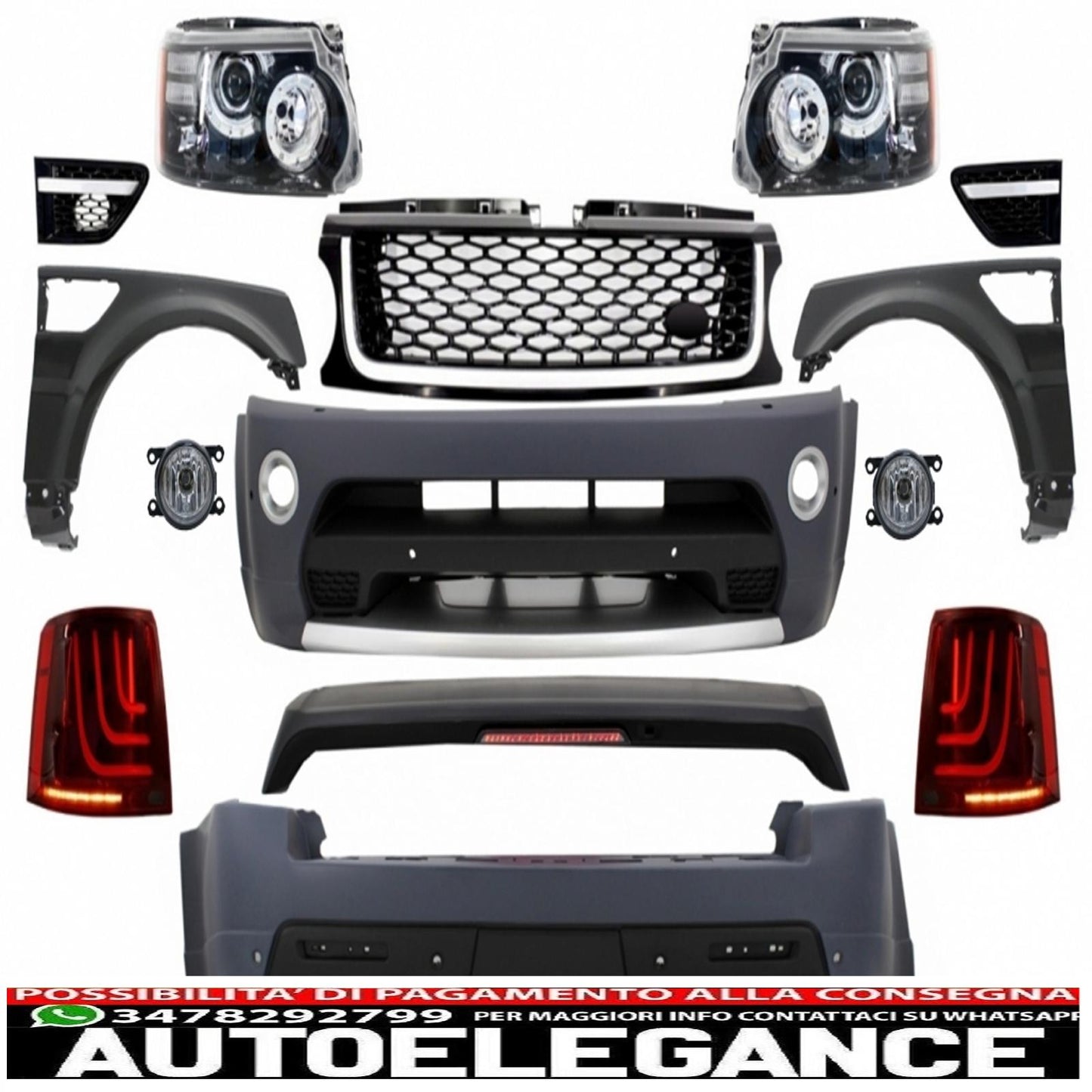 kit carrozzeria completo adatto per land rover sport l320 facelift (2009-2013) design autobiografia glohh fanali posteriori a led gl-3 dinamici