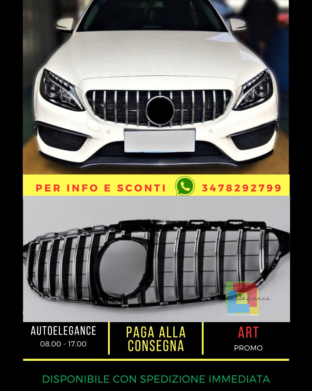 🔥GLOSSY BLACK+CHROME GRILLE suitable FOR Mercedes C class W205 2015-2018🔥 
