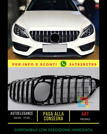🔥GLOSSY BLACK+CHROME GRILLE suitable FOR Mercedes C class W205 2015-2018🔥 