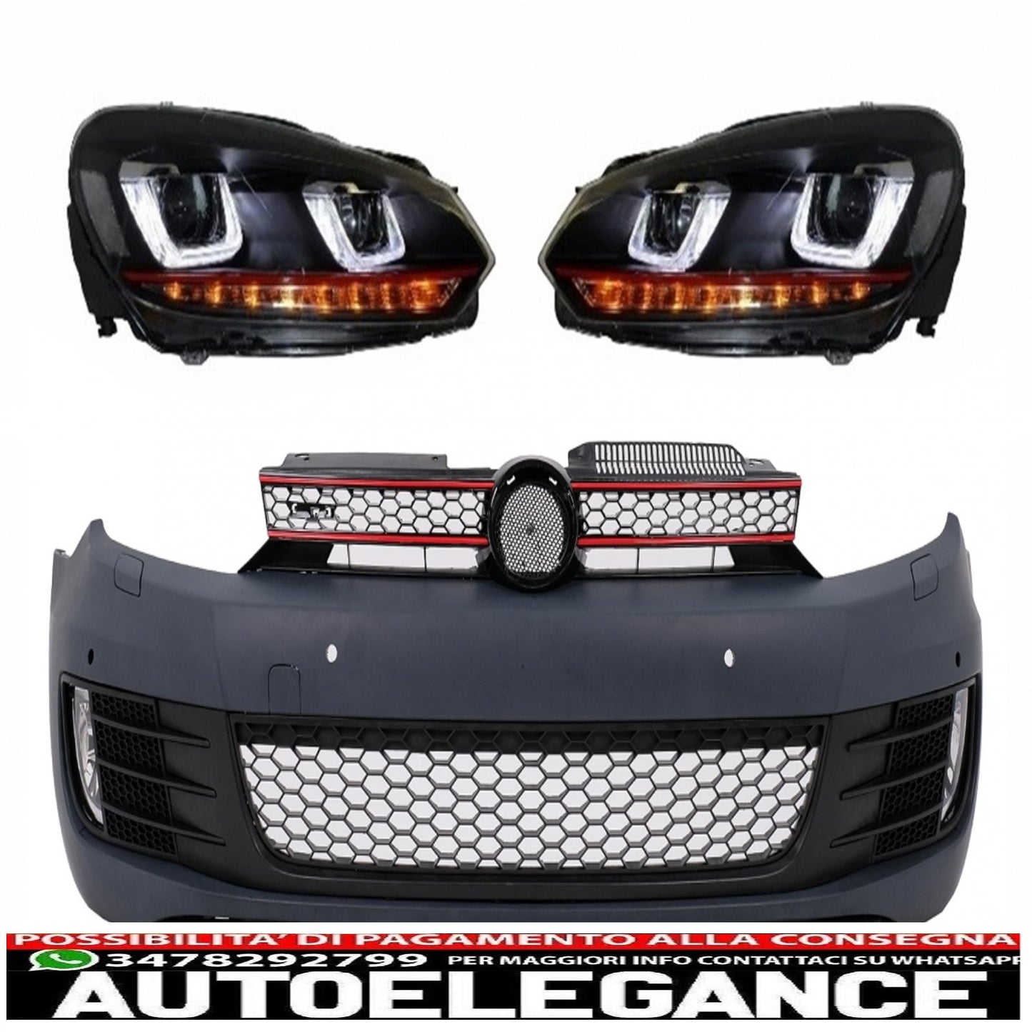 paraurti anteriore adatto per vw golf vi 6 (2008-2013) gti look con fari golf 7 3d led drl u-design led fluente luce di svolta striscia rossa gti guida a destra